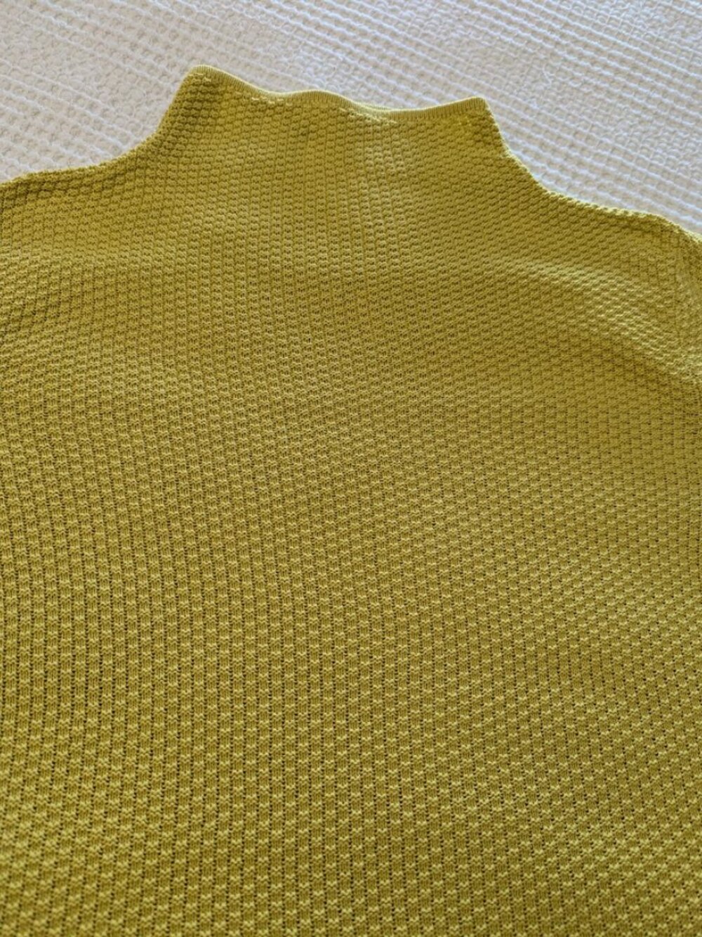 Mercer & Madison Cotton Textured Knit Sweater Chartreuse Green Mustard Cowl Neck - Picture 2 of 11